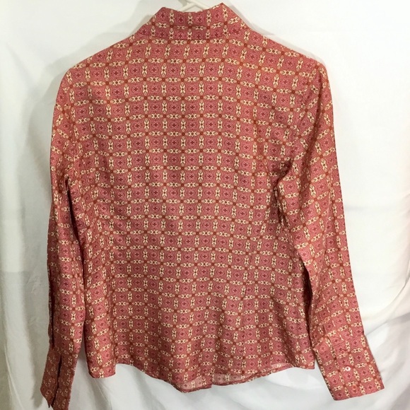 Ann Taylor Pink & Red Silk Button Down Shirt - Picture 2 of 6